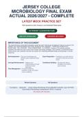 JERSEY COLLEGE&NewLine;MICROBIOLOGY FINAL EXAM&NewLine;ACTUAL 2026&sol;2027 - COMPLETE&NewLine;LATEST MOCK PRACTICE SET&NewLine;169 Questions with Answers and Detailed Rationales&NewLine;100 PERCENT GUARANTEED PASS