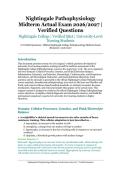 Nightingale Pathophysiology Midterm Actual Exam &ndash; Nightingale College &ndash; 2026&sol;2027 Academic Year &ndash; Verified Questions and Answers for University-Level Nursing Students