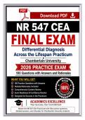 NR 547 CEA Final Exam Differential Diagnosis Across the Lifespan Practicum Chamberlain &NewLine;University  2026 Practice Exam 100 Questions with Answers and Rationales 