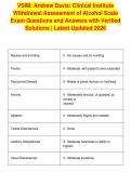 VSIM&colon; Andrew Davis&colon; Clinical Institute&NewLine;Withdrawal Assessment of Alcohol Scale&NewLine;Exam Questions and Answers with Verified&NewLine;Solutions &vert; Latest Updated 2026
