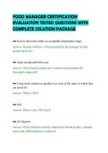 FOOD MANAGER CERTIFICATION&NewLine;EVALUATION TESTED QUESTIONS WITH&NewLine;COMPLETE SOLUTION PACKAGE&NewLine;
