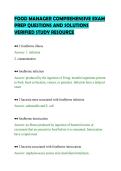 FOOD MANAGER COMPREHENSIVE EXAM&NewLine;PREP QUESTIONS AND SOLUTIONS&NewLine;VERIFIED STUDY RESOURCE&NewLine;