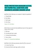 FOOD PROTECTION MANAGER ACTUAL&NewLine;TEST PAPER FULL QUESTIONS AND&NewLine;ACCURATE ANSWERS GRADED APLUS