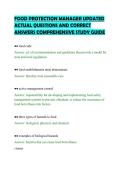 FOOD PROTECTION MANAGER UPDATED&NewLine;ACTUAL QUESTIONS AND CORRECT&NewLine;ANSWERS COMPREHENSIVE STUDY GUIDE&NewLine;