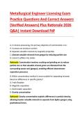 Metallurgical Engineer Licensing Exam &NewLine;Practice Questions And Correct Answers &NewLine;&lpar;Verified Answers&rpar; Plus Rationale 2026 &NewLine;Q&A&vert; Instant Download Pdf 