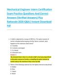 Mechanical Engineer Intern Certification &NewLine;Exam Practice Questions And Correct &NewLine;Answers &lpar;Verified Answers&rpar; Plus &NewLine;Rationale 2026 Q&A&vert; Instant Download &NewLine;Pdf 