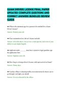 GUAM DRIVERS LICENSE FINAL PAPER&NewLine;UPDATED COMPLETE QUESTIONS AND&NewLine;CORRECT ANSWERS BUNDLED REVIEW&NewLine;GUIDE&NewLine;