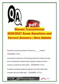 Manual Transmission 2026&sol;2027 Exam Questions and Correct Answers &lpar;500&plus; Questions&rpar; &vert; Clutch Systems&comma; Gear Ratios&comma; Synchronizers&comma; Drivetrain & Differential &vert; ASE A3 Automotive Technology