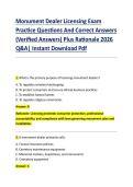 Monument Dealer Licensing Exam &NewLine;Practice Questions And Correct Answers &NewLine;&lpar;Verified Answers&rpar; Plus Rationale 2026 &NewLine;Q&A&vert; Instant Download Pdf 