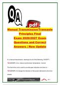 Manual Transmission&sol;Transaxle Principles Final Exam Questions and Correct Answers &lpar;50&plus; Questions&rpar; &vert; Clutch Systems&comma; Final Drive&comma; Gear Ratios&comma; Synchronizers & Drivetrain &vert; ASE A3 Automotive Technology
