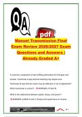 Manual Transmission Final Exam Review 2026&sol;2027 Questions and Correct Answers &lpar;300&plus; Questions&rpar; &vert; Clutch Systems&comma; Synchronizers&comma; Drivetrain&comma; Differentials&comma; Transfer Cases & ASE A3 Automotive Technology