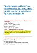 Welding Inspector Certification Exam &NewLine;Practice Questions And Correct Answers &NewLine;&lpar;Verified Answers&rpar; Plus Rationale 2026 &NewLine;Q&A&vert; Instant Download Pdf 