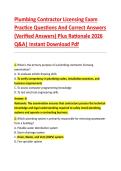 Plumbing Contractor Licensing Exam &NewLine;Practice Questions And Correct Answers &NewLine;&lpar;Verified Answers&rpar; Plus Rationale 2026 &NewLine;Q&A&vert; Instant Download Pdf  