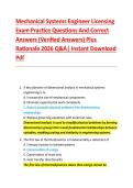 Mechanical Systems Engineer Licensing &NewLine;Exam Practice Questions And Correct &NewLine;Answers &lpar;Verified Answers&rpar; Plus &NewLine;Rationale 2026 Q&A&vert; Instant Download &NewLine;Pdf