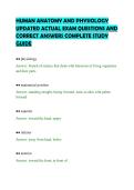 HUMAN ANATOMY AND PHYSIOLOGY&NewLine;UPDATED ACTUAL EXAM QUESTIONS AND&NewLine;CORRECT ANSWERS COMPLETE STUDY&NewLine;GUIDE&NewLine;