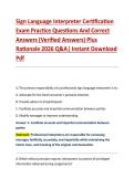 Sign Language Interpreter Certification &NewLine;Exam Practice Questions And Correct &NewLine;Answers &lpar;Verified Answers&rpar; Plus &NewLine;Rationale 2026 Q&A&vert; Instant Download &NewLine;Pdf