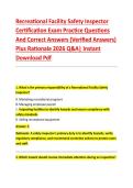 Recreational Facility Safety Inspector &NewLine;Certification Exam Practice Questions &NewLine;And Correct Answers &lpar;Verified Answers&rpar; &NewLine;Plus Rationale 2026 Q&A&vert; Instant &NewLine;Download Pdf 