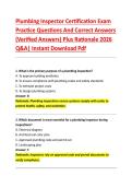 Plumbing Inspector Certification Exam &NewLine;Practice Questions And Correct Answers &NewLine;&lpar;Verified Answers&rpar; Plus Rationale 2026 &NewLine;Q&A&vert; Instant Download Pdf