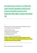 Plumbing Plans Examiner Certification &NewLine;Exam Practice Questions And Correct &NewLine;Answers &lpar;Verified Answers&rpar; Plus &NewLine;Rationale 2026 Q&A&vert; Instant Download &NewLine;Pdf