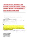 Zoning Inspector Certification Exam &NewLine;Practice Questions And Correct Answers &NewLine;&lpar;Verified Answers&rpar; Plus Rationale 2026 &NewLine;Q&A&vert; Instant Download Pdf  