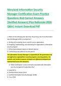 Maryland Information Security &NewLine;Manager Certification Exam Practice &NewLine;Questions And Correct Answers &NewLine;&lpar;Verified Answers&rpar; Plus Rationale 2026 &NewLine;Q&A&vert; Instant Download Pdf  