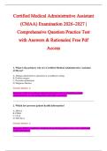 Certified Medical Administrative Assistant&NewLine;&lpar;CMAA&rpar; Examination 2026&ndash;2027 &vert; &NewLine;Comprehensive Question Practice Test &NewLine;with Answers & Rationales&vert; Free Pdf &NewLine;Access