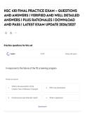 HSC 410 FINAL PRACTICE EXAM &ndash; QUESTIONS AND ANSWERS &vert; VERIFIED AND WELL DETAILED ANSWERS &vert; PLUS RATIONALES &vert; DOWNLOAD AND PASS &vert; LATEST EXAM UPDATE 2026&sol;2027