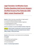 Legal Translator Certification Exam &NewLine;Practice Questions And Correct Answers &NewLine;&lpar;Verified Answers&rpar; Plus Rationale 2026 &NewLine;Q&A&vert; Instant Download Pdf  
