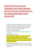Residential Electrical Inspector &NewLine;Certification Exam Practice Questions &NewLine;And Correct Answers &lpar;Verified Answers&rpar; &NewLine;Plus Rationale 2026 Q&A&vert; Instant &NewLine;Download Pdf 