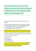 Petroleum Engineer Licensing Exam &NewLine;Practice Questions And Correct Answers &NewLine;&lpar;Verified Answers&rpar; Plus Rationale 2026 &NewLine;Q&A&vert; Instant Download Pdf 