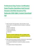 Professional Dog Trainer Certification &NewLine;Exam Practice Questions And Correct &NewLine;Answers &lpar;Verified Answers&rpar; Plus &NewLine;Rationale 2026 Q&A&vert; Instant Download &NewLine;Pdf  