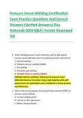 Pressure Vessel Welding Certification &NewLine;Exam Practice Questions And Correct &NewLine;Answers &lpar;Verified Answers&rpar; Plus &NewLine;Rationale 2026 Q&A&vert; Instant Download &NewLine;Pdf  