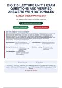 BIO 210 LECTURE UNIT 2 EXAM QUESTIONS AND VERIFIED ANSWERS WITH RATIONALES JUST&NewLine;RELEASED &period;PDFBIO 210 - LECTURE EXAM 1- AND CORRECT ANSWERS WITH RATIONALES&period;PDF