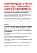 AOCNP Advanced Oncology Certified Nurse Practitioner Exam 2026 &vert; Practice Questions&comma; Verified Answers & Detailed Rationales &vert; Oncology Certification Study Guide &vert; Just Released This Year PDF &vert; Updated This Year