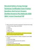 Maryland Battery Energy Storage &NewLine;Technician Certification Exam Practice &NewLine;Questions And Correct Answers &NewLine;&lpar;Verified Answers&rpar; Plus Rationale 2026 &NewLine;Q&A&vert; Instant Download Pdf 
