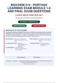 BIOCHEM 210 - PORTAGE LEARNING EXAM MODULE 1-8 AND FINAL EXAM QUESTIONS AND VERIFIED&NewLine;ANSWERS WITH RATIONALES&period;PDF