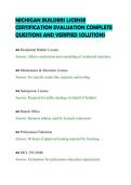 MICHIGAN BUILDERS LICENSE&NewLine;CERTIFICATION EVALUATION COMPLETE&NewLine;QUESTIONS AND VERIFIED SOLUTIONS&NewLine;