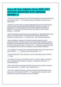 Texas All Lines Adjuster Exam 2026&sol;2027&NewLine;UPDATED QUESTIONS WITH ANSWERS&NewLine;GRADED A&plus;