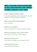 NFPA 10 PORTABLE FIRE EXTINGUISHERS&NewLine;ACTUAL EXAM QUESTIONS AND CORRECT&NewLine;ANSWERS COMPLETE STUDY GUIDE&NewLine;