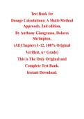 Test Bank for Dosage Calculations&colon; A Multi-Method Approach&comma; 2nd edition &lpar;Anthony Giangrasso&comma; 2017&rpar;&comma; Chapter 1-12 &vert; All Chapters