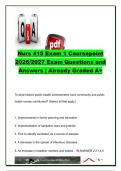 NURS 415 Exam 1 CoursePoint &lpar;2026&sol;2027&rpar; &vert; 300&plus; Exam Questions & Verified Answers &vert; Community Health Nursing&comma; Public Health&comma; Family Assessment&comma; Health Policy&comma; Disaster Preparedness & Cultural Competence