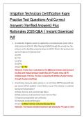 Irrigation Technician Certification Exam &NewLine;Practice Test Questions And Correct &NewLine;Answers &lpar;Verified Answers&rpar; Plus &NewLine;Rationales 2026 Q&A &vert; Instant Download &NewLine;Pdf 