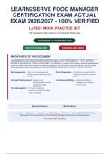 LEARN2SERVE FOOD MANAGER CERTIFICATION EXAM ACTUAL EXAM 2026&sol;2027 - 100&percnt; VERIFIED &vert;&NewLine;DETAILED RATIONALES - PASS GUARANTEED - A&plus; GRADED