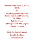 Instructor's Manual & Test Bank  for Early Language Intervention for Infants&comma; Toddlers&comma; and Preschoolers&comma; 1st edition by Robert Owens&comma; Chapter 1-10 &vert; Package Deal