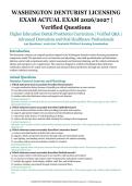 Washington Denturist Licensing Exam Actual Exam &ndash; Higher Education Dental Prosthetics Curriculum &ndash; 2026&sol;2027 Academic Year &ndash; Verified Questions and Answers for Advanced Denturism and Oral Healthcare Professionals