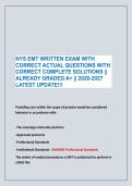 NYS EMT WRITTEN EXAM WITH &NewLine;CORRECT ACTUAL QUESTIONS WITH &NewLine;CORRECT COMPLETE SOLUTIONS &vert;&vert; &NewLine;ALREADY GRADED A&plus; &vert;&vert; 2026-2027 &NewLine;LATEST UPDATE&excl;&excl;&excl;