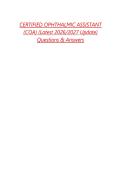 CERTIFIED OPHTHALMIC ASSISTANT &lpar;COA&rpar; &lpar;Latest 2026&sol;2027 Update&rpar; Questions & Answers