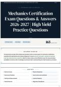 Mechanics Certification Exam Questions & Answers 2026-2027 &vert; High Yield Practice Questions
