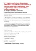 WV Septic Installer Exam Study Guide 2026&sol;2027 &vert; Complete Practice Questions & Verified Answers with Rationales &vert; West Virginia Septic Installer Certification &vert; Instant Download PDF