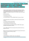 FUNDAMENTALS OF NURSING FINAL EXAM QUESTIONS WITH 100&percnt; CORRECT ANSWERS &vert; LATEST VERSION 202627&period;&NewLine;&NewLine;